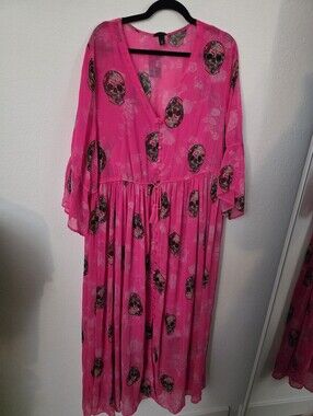 NWT Pink Skull Print Maxi Chiffon Dress